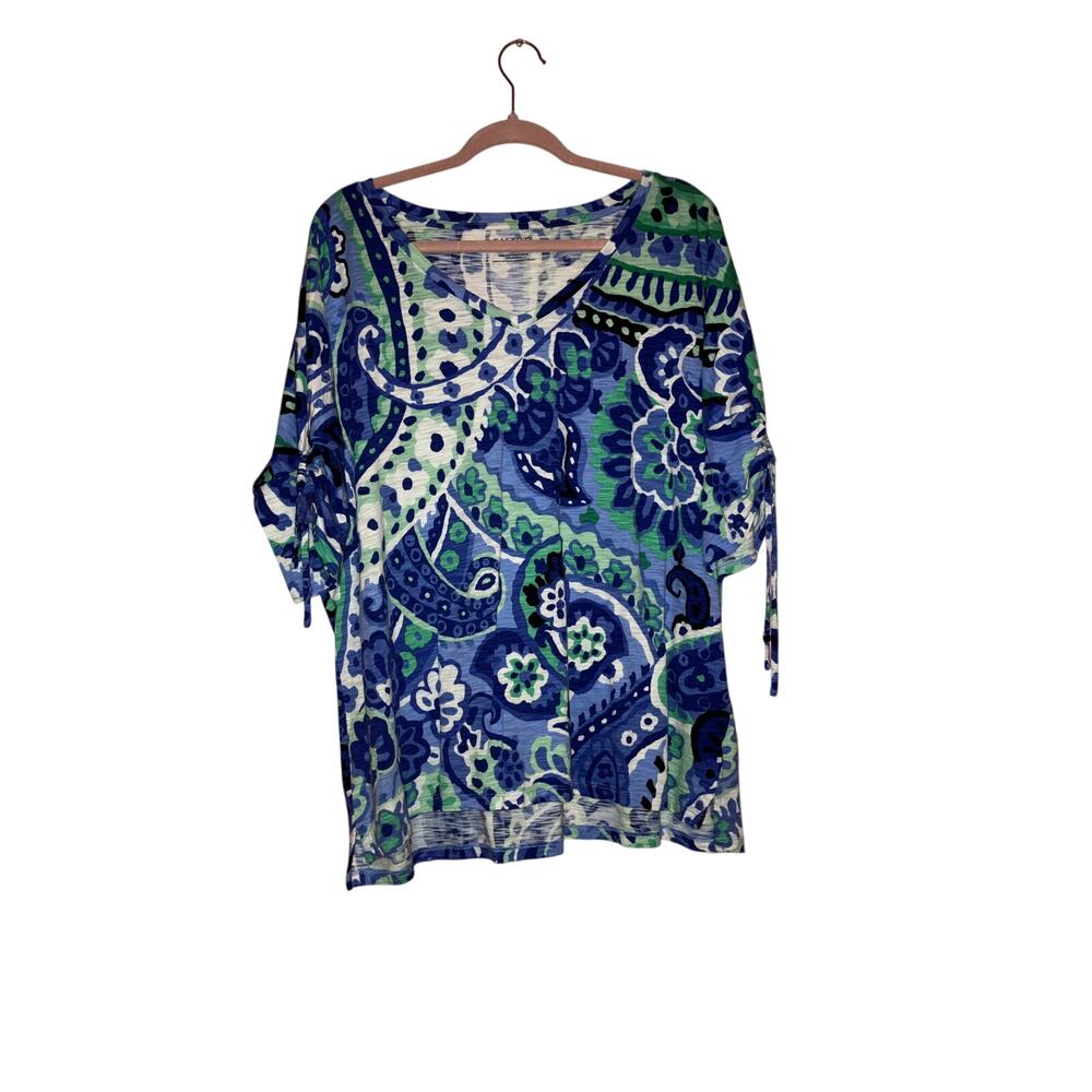 Talbots Plus Paisley Print Drawstring Sleeve Blouse Size 2X